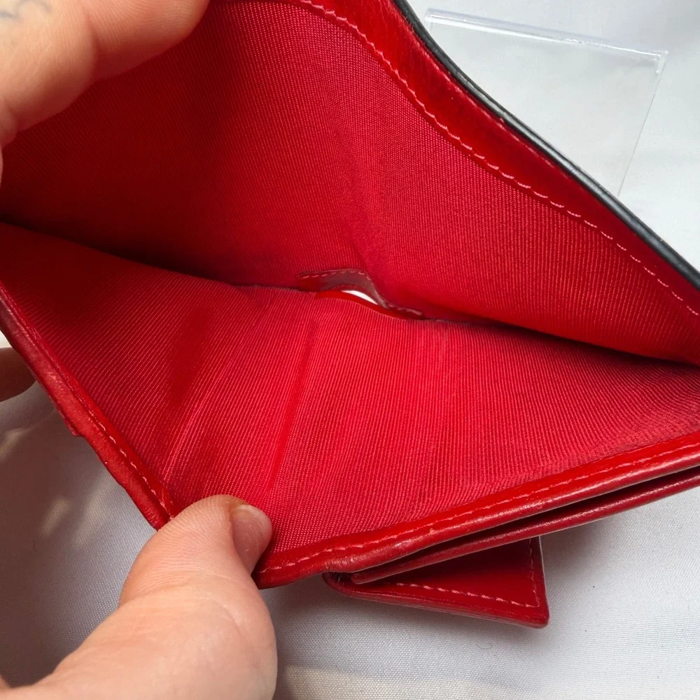 Christian Louboutin Paros Spiked Bifold Wallet Silver Metallic Red Leather